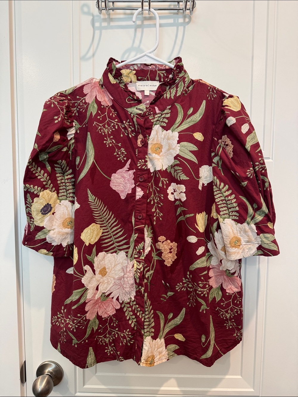 entro Burgundy Floral Button-Down Shirt
